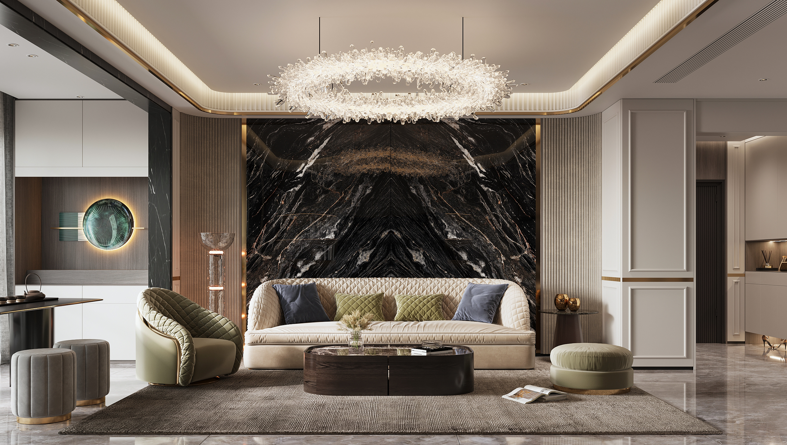 Luxury living room with chandelier
